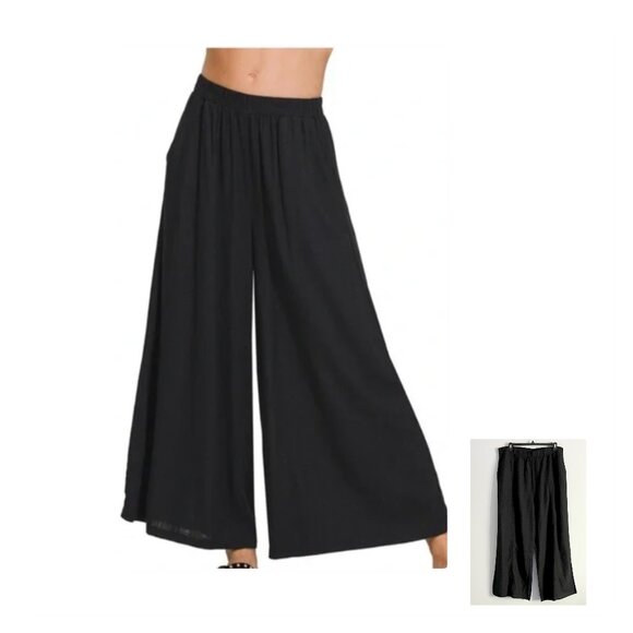 Zenana Linen Blend High Rise Extra Wide Leg Pant Sz 3X - Picture 1 of 8